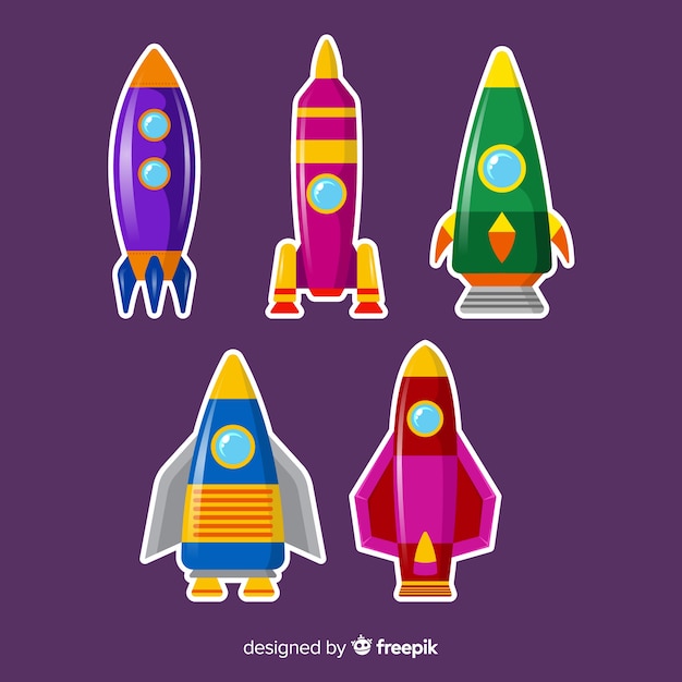 Free vector lovely spaceship collection with flat design