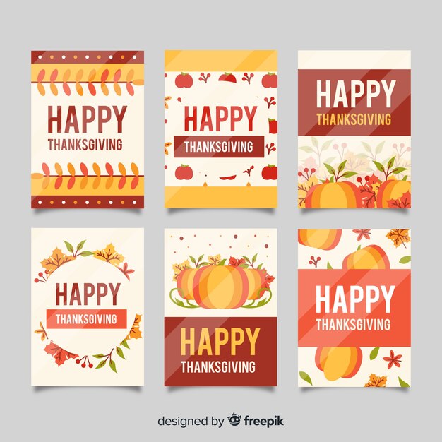 Lovely thanksgiving card collection with flat design