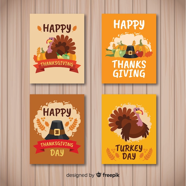 Lovely thanksgiving card collection with flat design