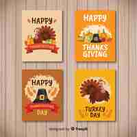 Free vector lovely thanksgiving card collection with flat design