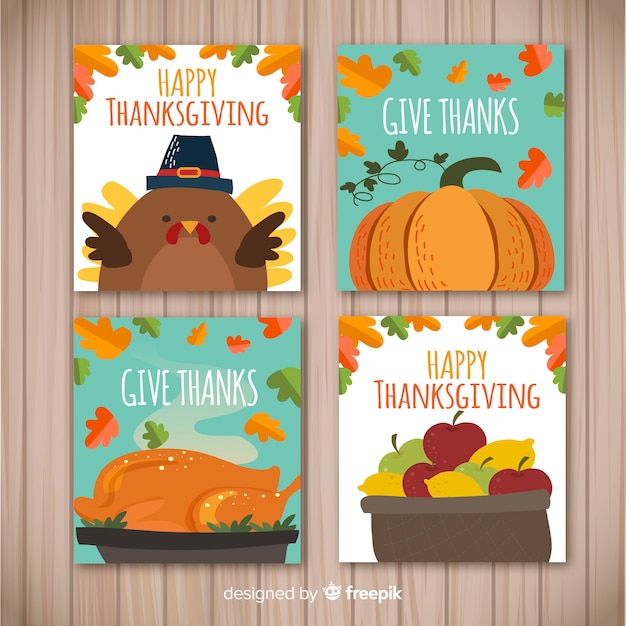 Lovely thanksgiving card collection with flat design