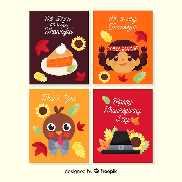 lovely thanksgiving card collection with flat design