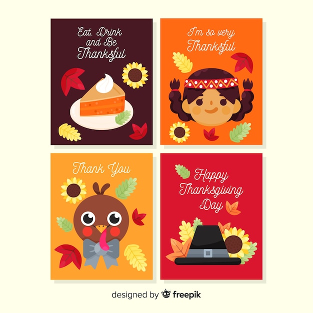 Lovely thanksgiving card collection with flat design