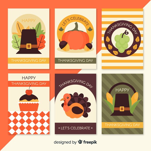 Lovely thanksgiving card collection with flat design