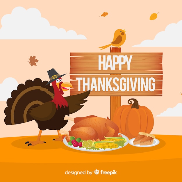 Lovely thanksgiving day background with flat design