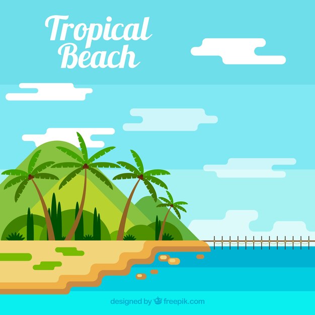 Lovely tropical beach with flat design