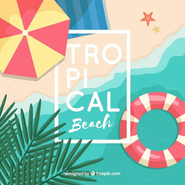 Lovely tropical beach with flat design