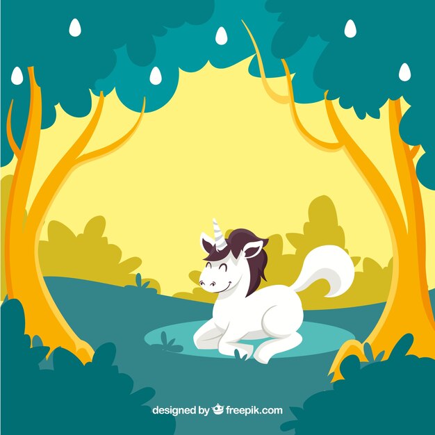 Free vector lovely unicorn resting in the nature
