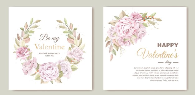 화 환 꽃과 사랑스러운 발렌타인 카드 서식 파일