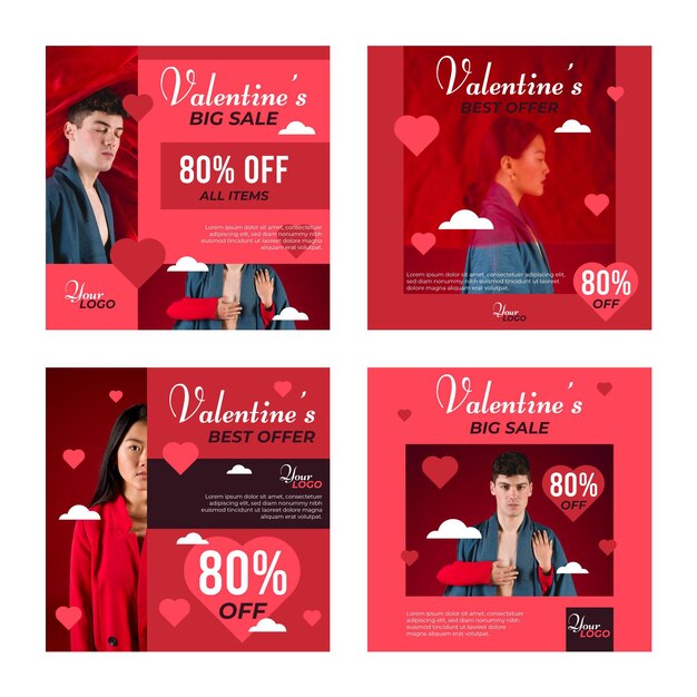 Free vector lovely valentine's day sale post pack