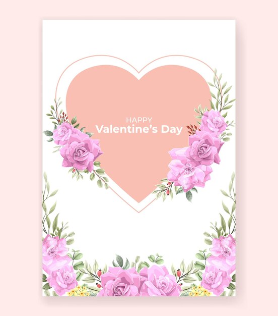 Lovely valentines day cardtemplate with pink flower decoration