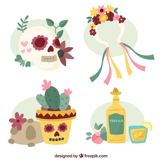 Free vector lovely variety of flat mexican elements