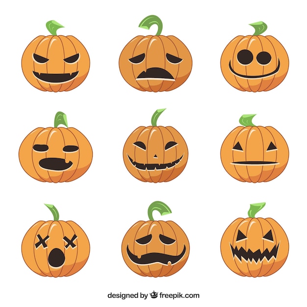 Free vector lovely variety of halloween pumpkins