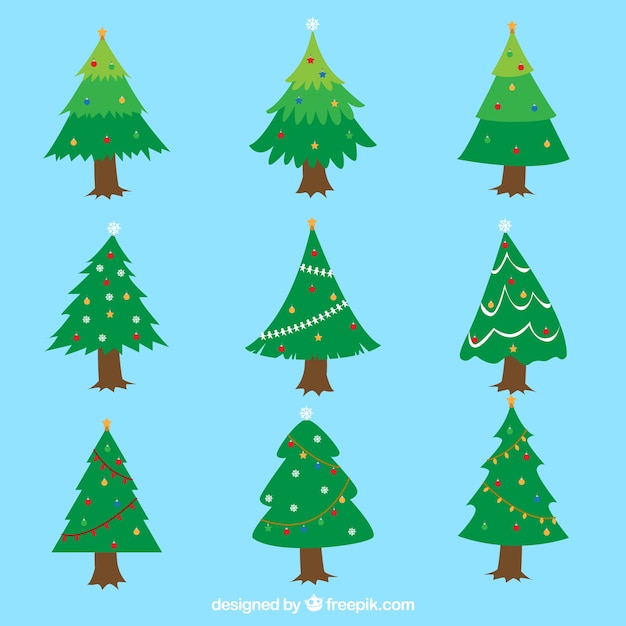 Бесплатное векторное изображение Прекрасное разнообразие рождественских деревьев