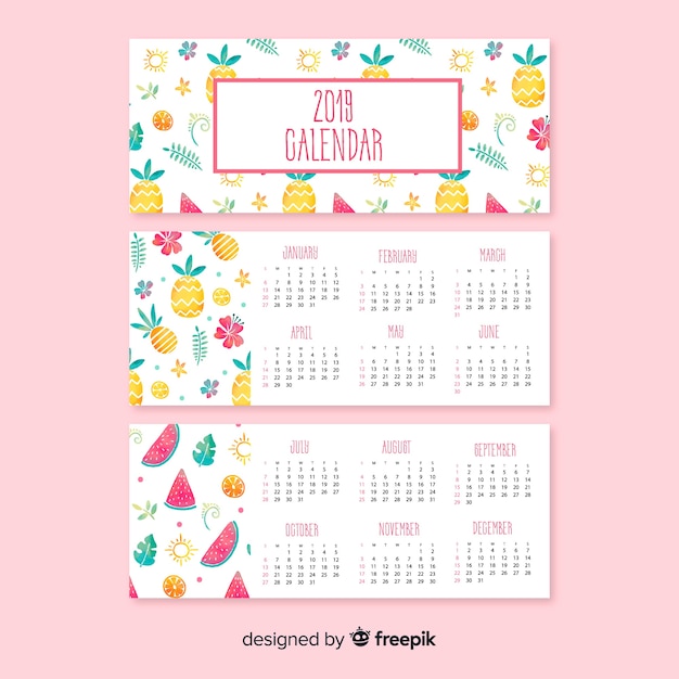 Modello di calendario acquerello bella 2019