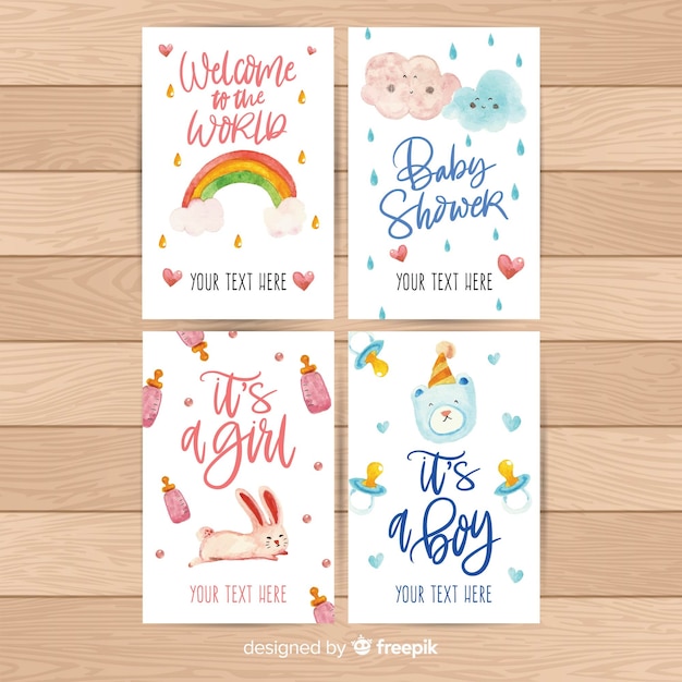 Free vector lovely watercolor baby shower card collection