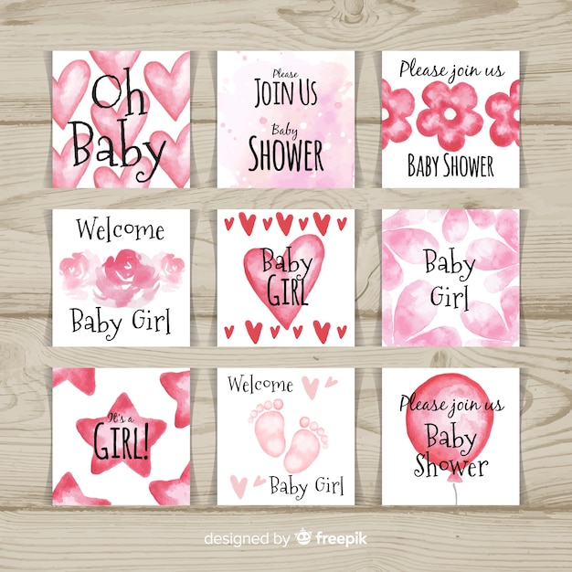 Free vector lovely watercolor baby shower card collection