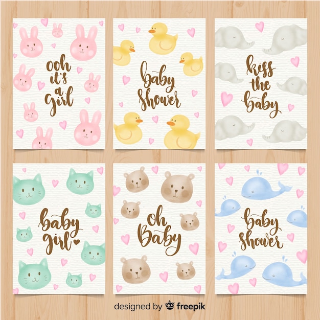 Free vector lovely watercolor baby shower card collection