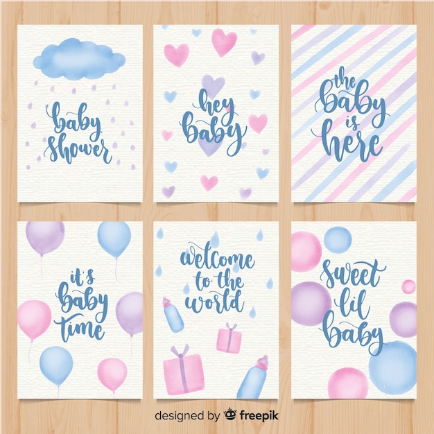 Free vector lovely watercolor baby shower card collection