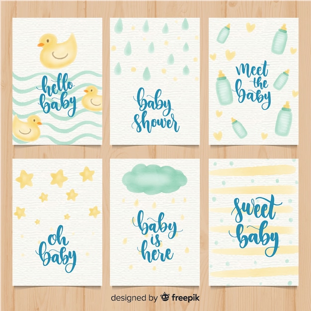 Free vector lovely watercolor baby shower card collection