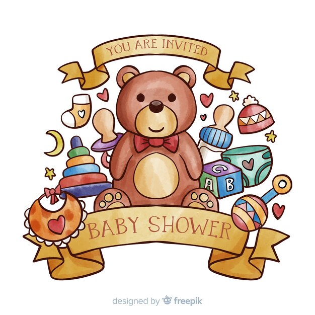 Free Vector lovely watercolor baby shower template
