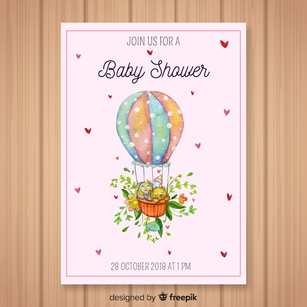 Free vector lovely watercolor baby shower template