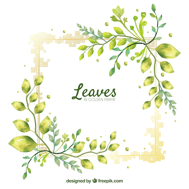 Free vector lovely watercolor background with frame of leaves