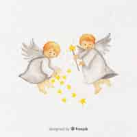 Free vector lovely watercolor christmas angel couple background