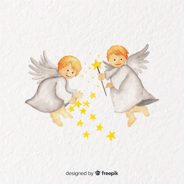 Lovely watercolor christmas angel couple background