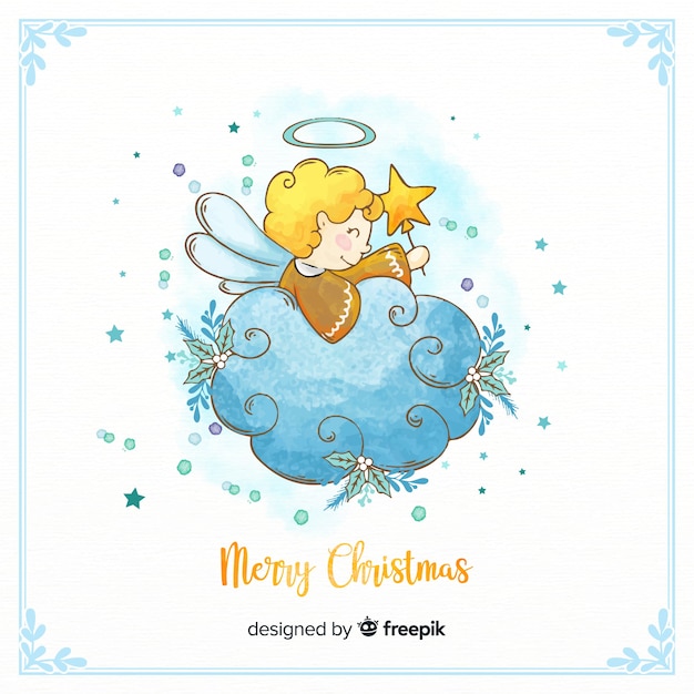 Free vector lovely watercolor christmas angel