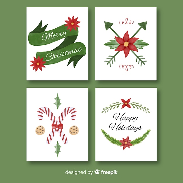 Free vector lovely watercolor christmas card collection