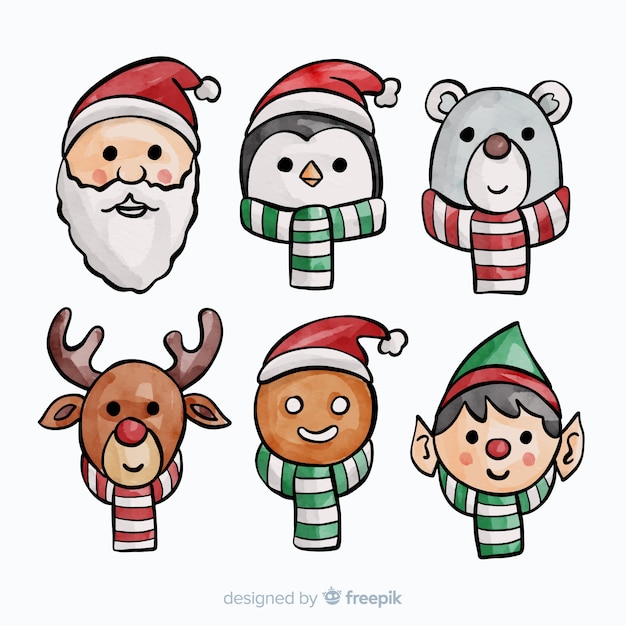 lovely watercolor christmas character collection