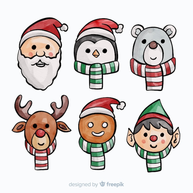 Free vector lovely watercolor christmas character collection