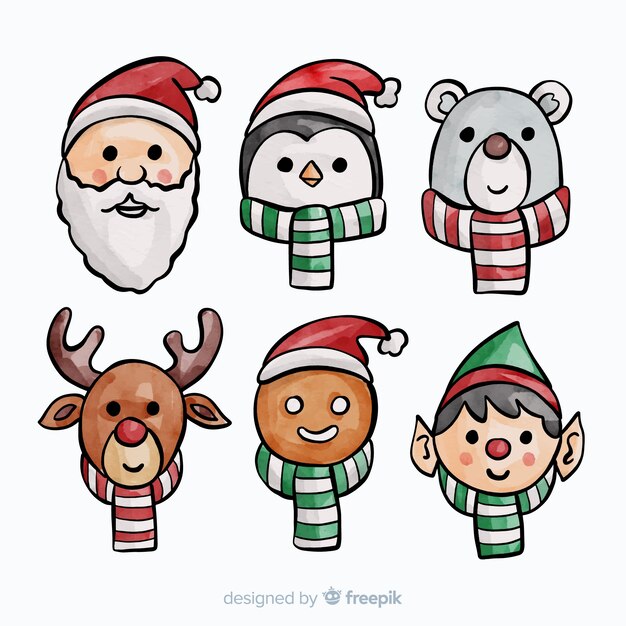 Lovely watercolor christmas character collection