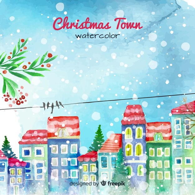 Lovely watercolor christmas town