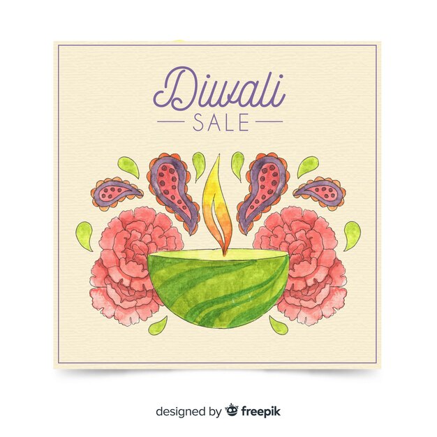 Free Vector lovely watercolor diwali sale flyer template