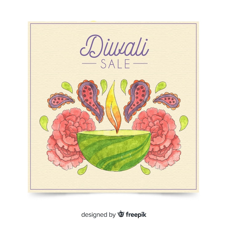 मुफ़्त वेक्टर lovely watercolor diwali sale flyer template
