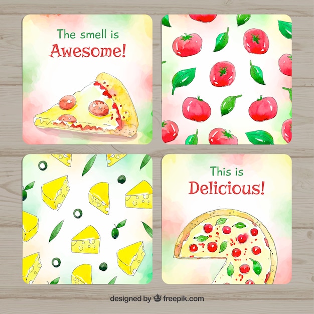 Free vector lovely watercolor food card collection