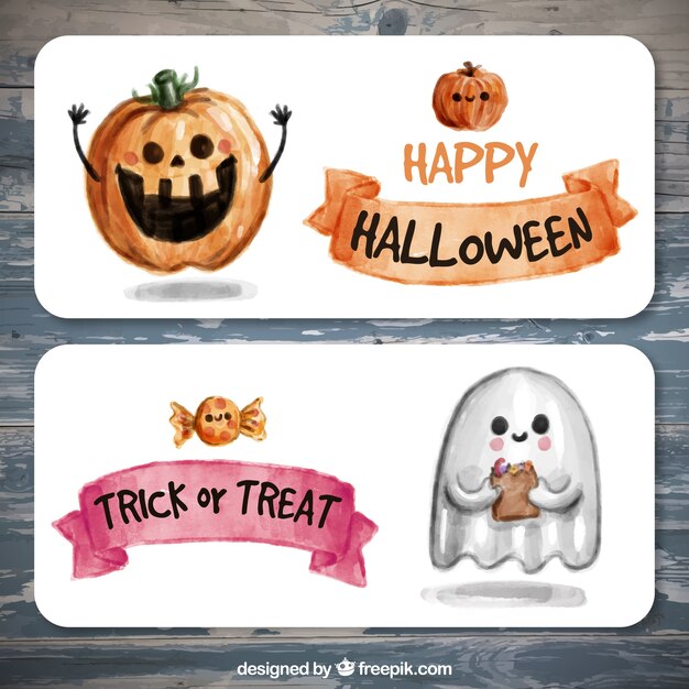 Lovely watercolor halloween banners 
