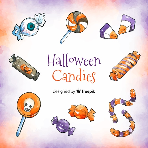 Vettore gratuito bella collezione di caramelle di halloween ad acquerello