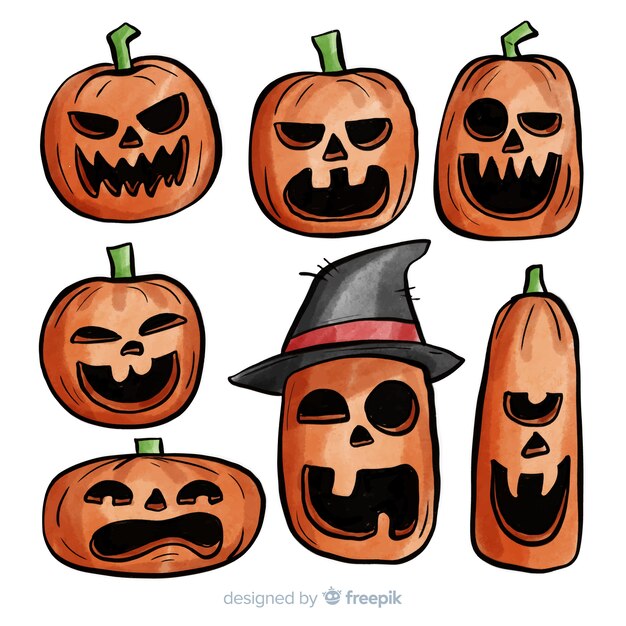 Lovely watercolor halloween pumpkin collection