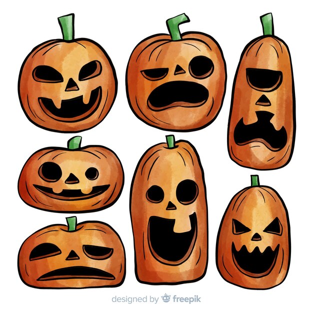 Lovely watercolor halloween pumpkin collection