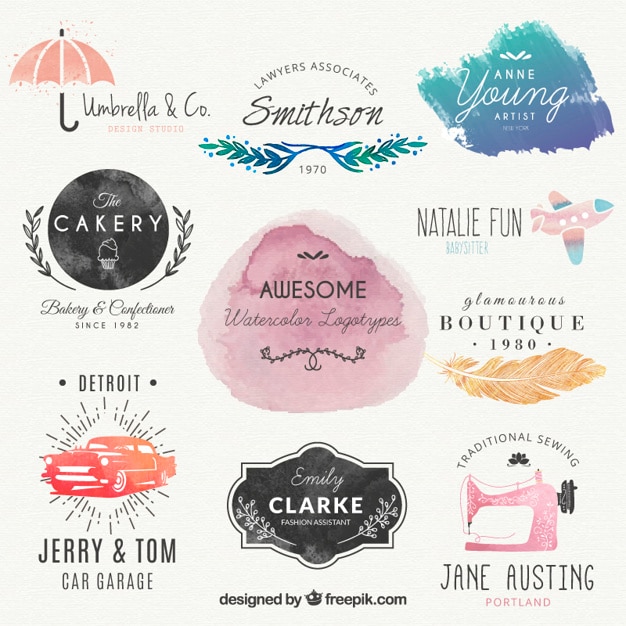 Free vector lovely watercolor logos