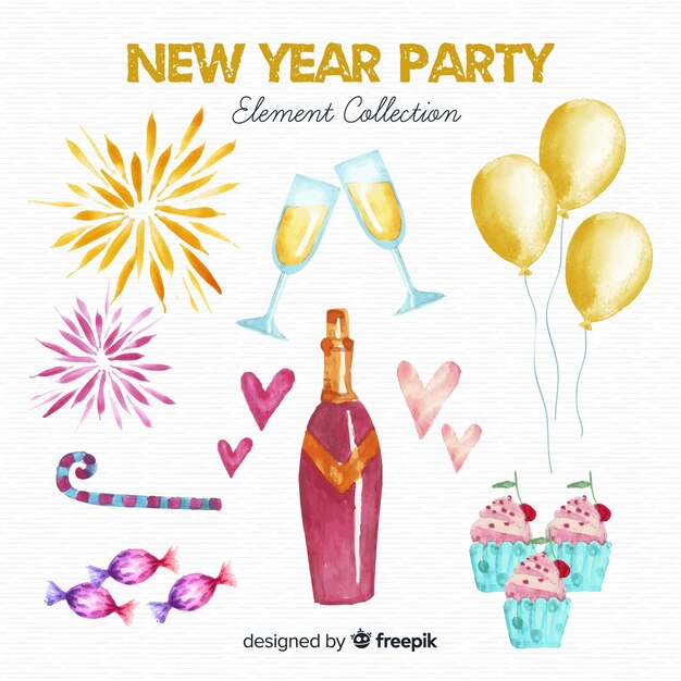 Lovely watercolor new year party element collection