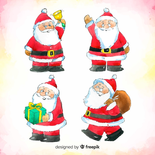 Lovely watercolor santa claus character collection