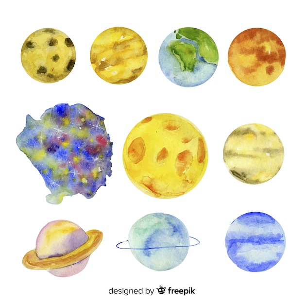 Free vector lovely watercolor solar system composition