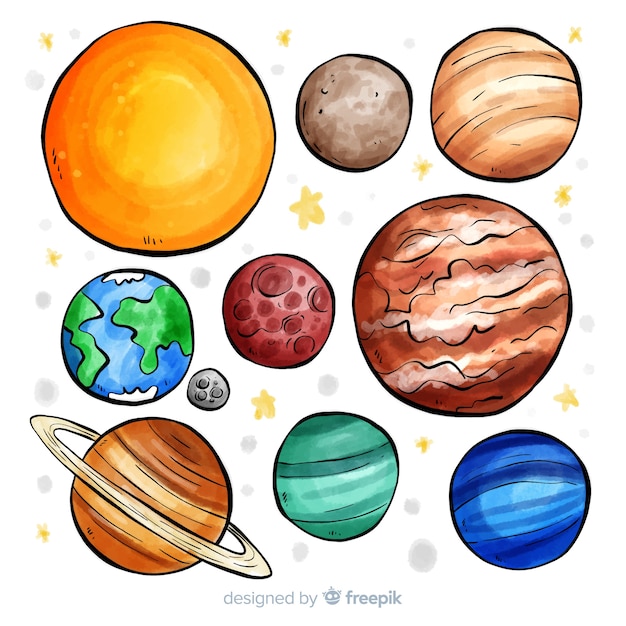Free vector lovely watercolor solar system composition