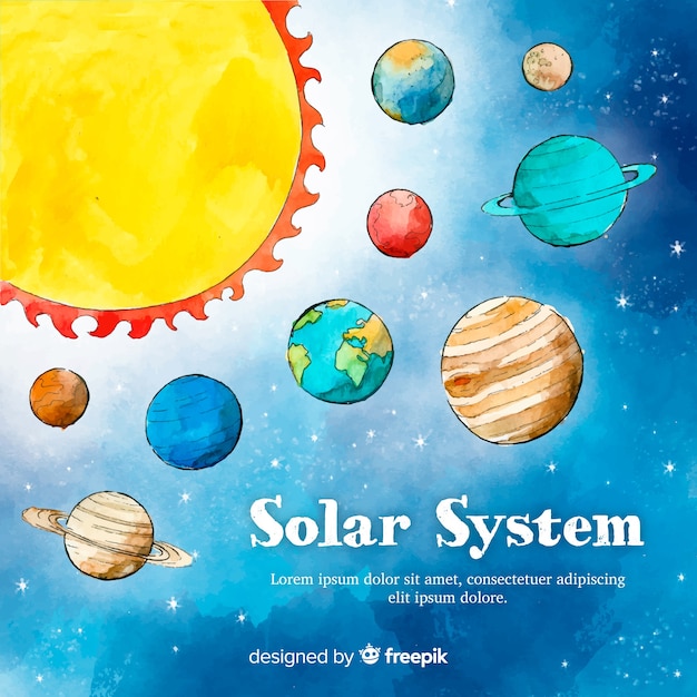 Free vector lovely watercolor solar system scheme