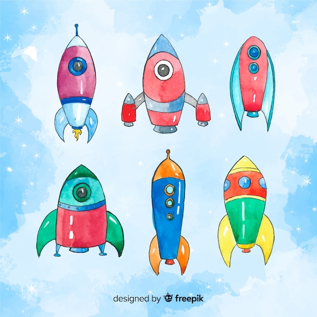 Lovely watercolor spaceship collection