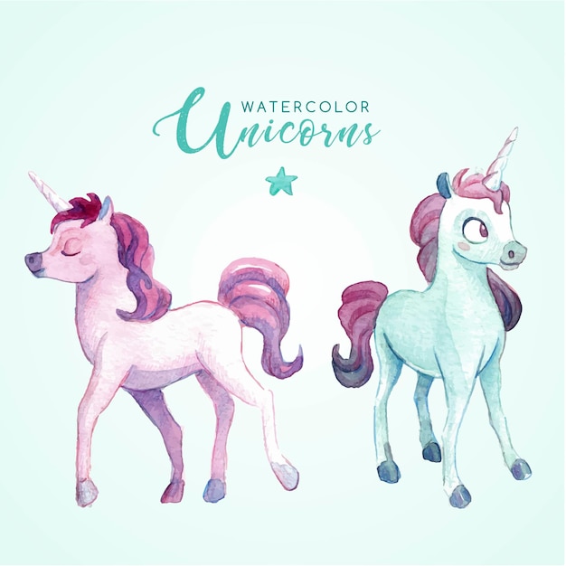 Free vector lovely watercolor unicorns